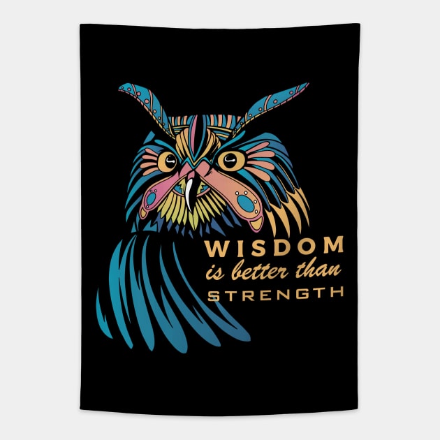 Mystic Owl "Wisdom is better than strength" Tapestry by AJ techDesigns