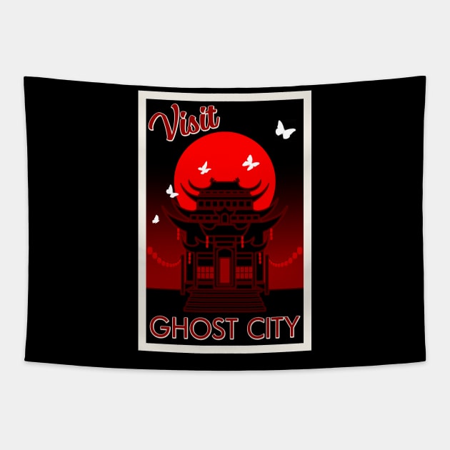 Visit Ghost City retro travel poster Tapestry by Antares Versatile Arts