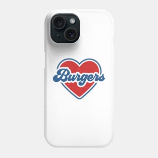 I Love Burgers: Summertime BBQ Love with Red Heart and Groovy Font Phone Case