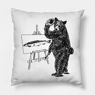 Bear Painting Fish Drawing Pillow