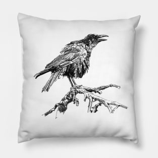 Crow Ink Drawing Pillow