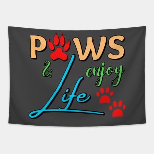 Paws and enjoy life - colorful paw prints Tapestry