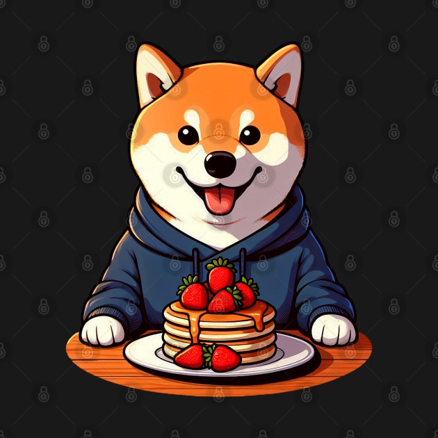 Shiba Inu Loves Strawberry Pancakes by Plushism