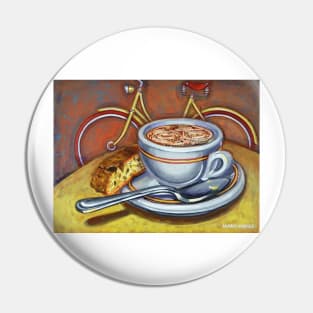 Yellow Dutch Bicycle with Cappuccino and Biscotti Pin