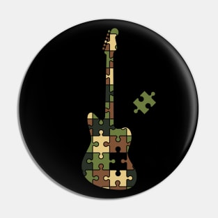 Camouflage Puzzle Offset Style Electric Guitar Silhouette Pin