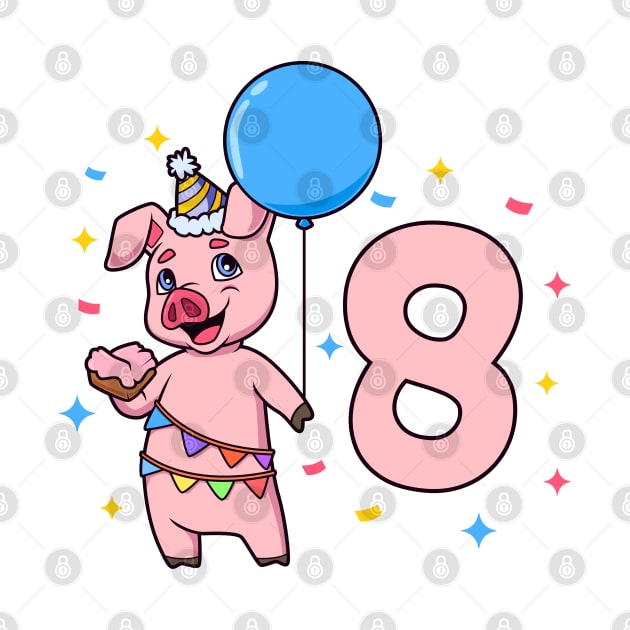 I am 8 with pig - kids birthday 8 years old by Modern Medieval Design