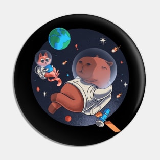 The capybara astronaut chills in space with catstronaut Pin