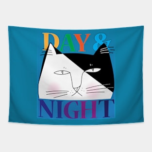 Day & Night tuxedo cat Tapestry