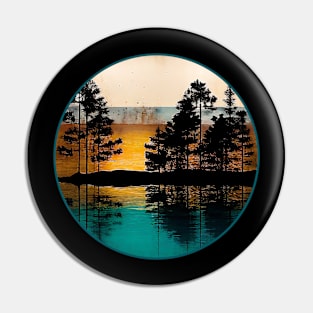 Rustic Lake Reflections Golden Horizon with Trees Pin