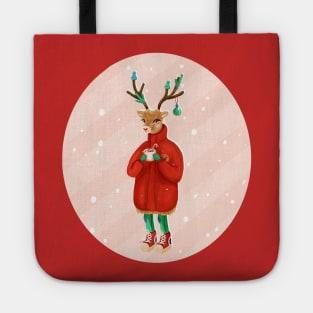 Christmas Deer Drinking cacao Tote