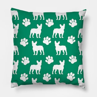 Green French Bulldog Pawprint Pattern Pillow