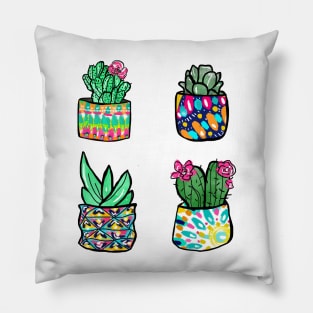 Colorful Cactus and Succulent Illustration Pillow