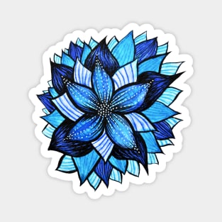 Beautiful Abstract Blue Flower Ink Drawing Magnet