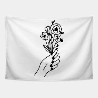 Hand holding flowers Tapestry