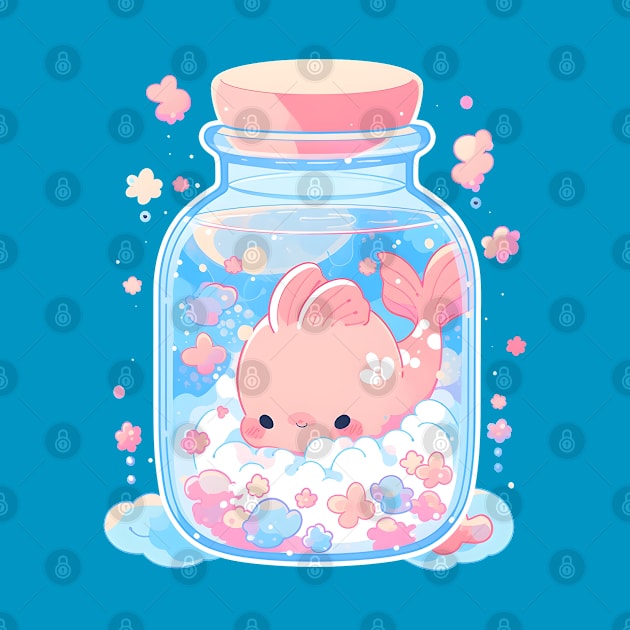 Adorable Anime Style Fish in a Glass Jar - Cute Aquatic Art by Chibidorable