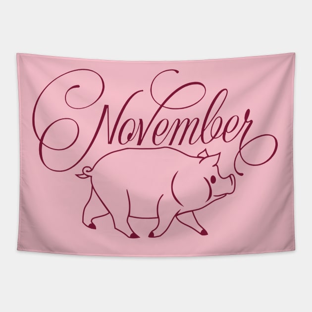 November Claret Red Pig Tapestry by shieldjohan