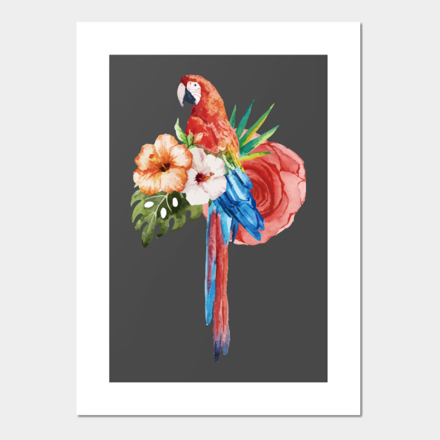 Parrot Watercolour Flowers Bird Watercolor Painting Hand Painted