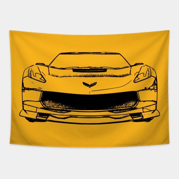 Corvette C7 Black Sketch Tapestry by CharlieCreator