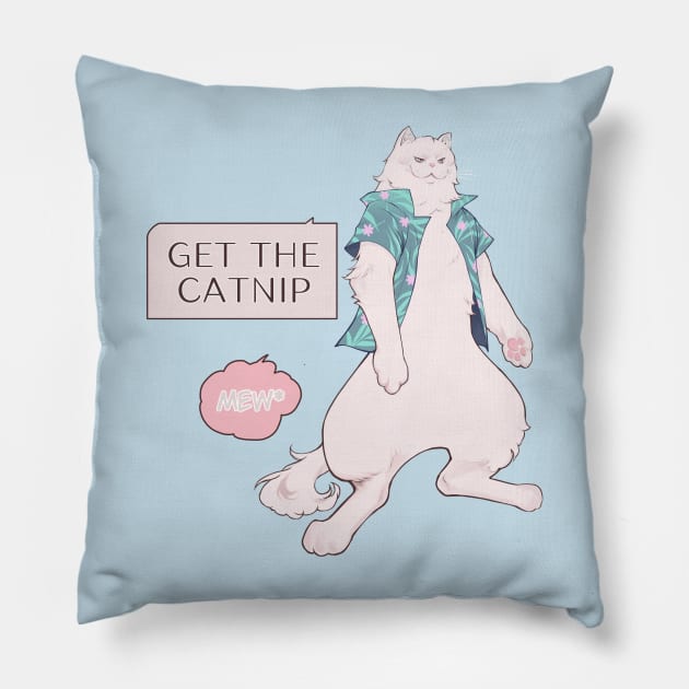 Notorious Catnip Pusher Cartoon Cute Cat Meme Pillow by Jay Spotting