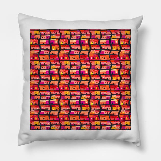 Mexican Village Pattern Pillow by charker