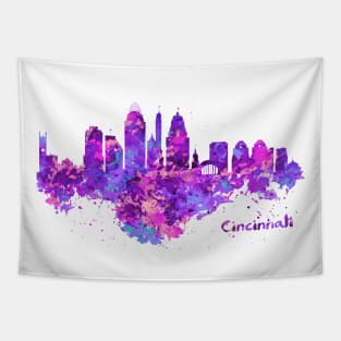 Horizontal watercolor skyline of Cincinnati Tapestry