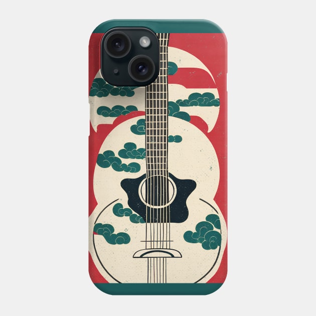 Acoustic Guitar Japanese Style Abstract Artwork Phone Case by Analog Designs