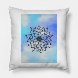 Tie Dye Blue Linework Flower Blue Pillow