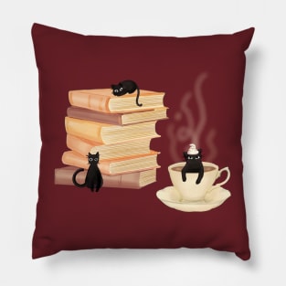 Coffee, Cats, and Books Pillow