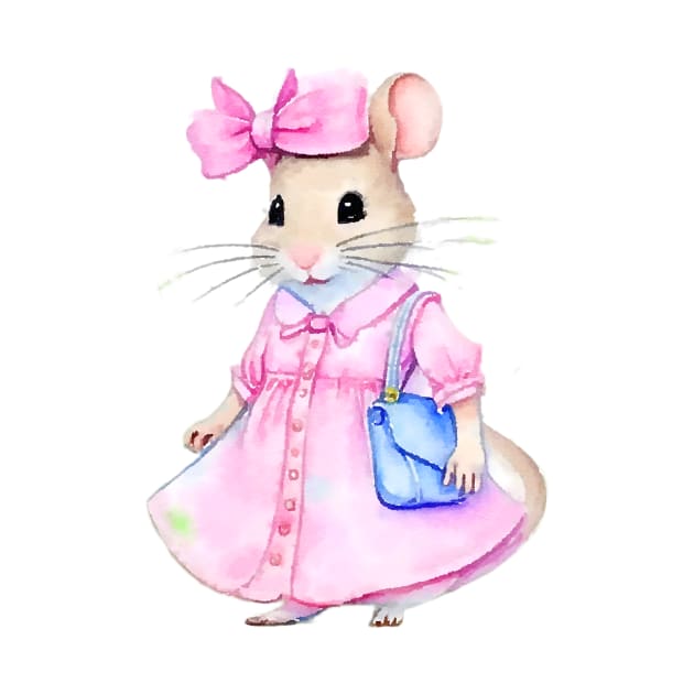 Cute baby mouse in a pink dress by SophieClimaArt