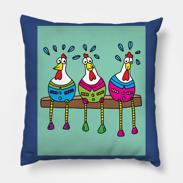 Crazy Chickens Funny Chicken Pillow by flofin