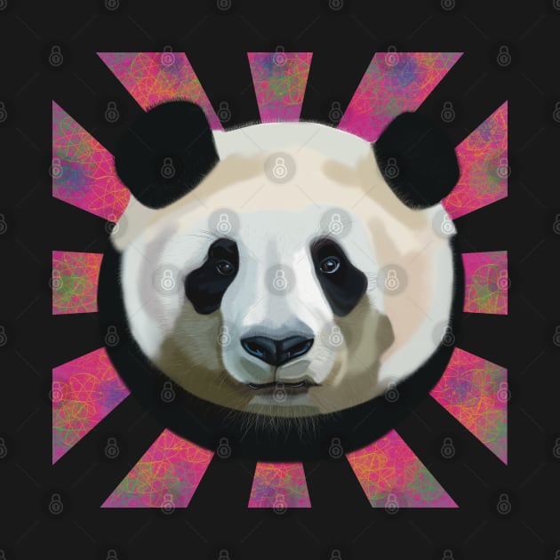 Striking Panda bear on pink atomic patterned rays by KateVanFloof