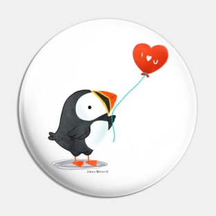 Puffin with a heart balloon Pin