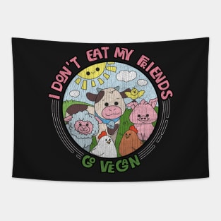 I Don't Eat My Friends - Go Vegan - Retro Cracked Vintage print Tapestry