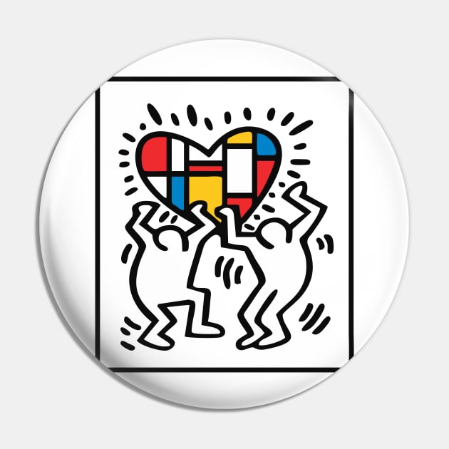 Keith lovers haring outline and Mondrian Pop Art Pin by by fend