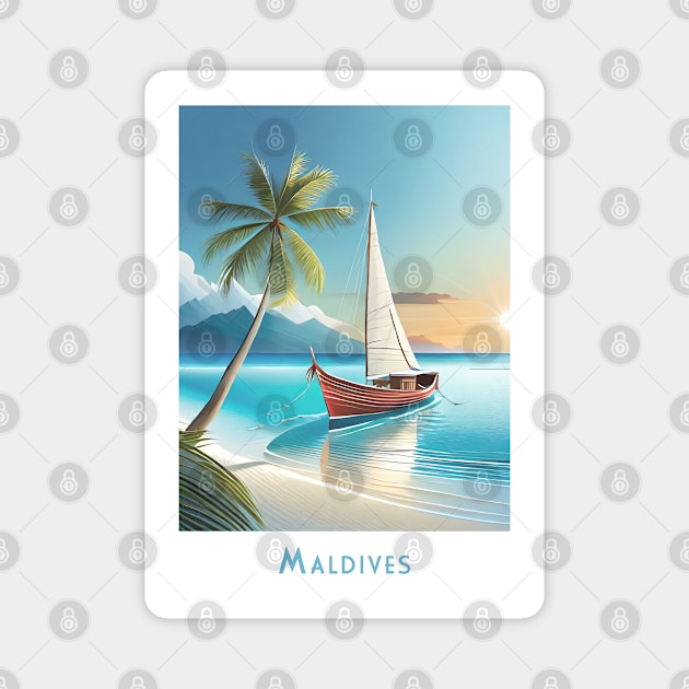 Retro Vintage Travel Serene Maldives Sailing Magnet by POD24