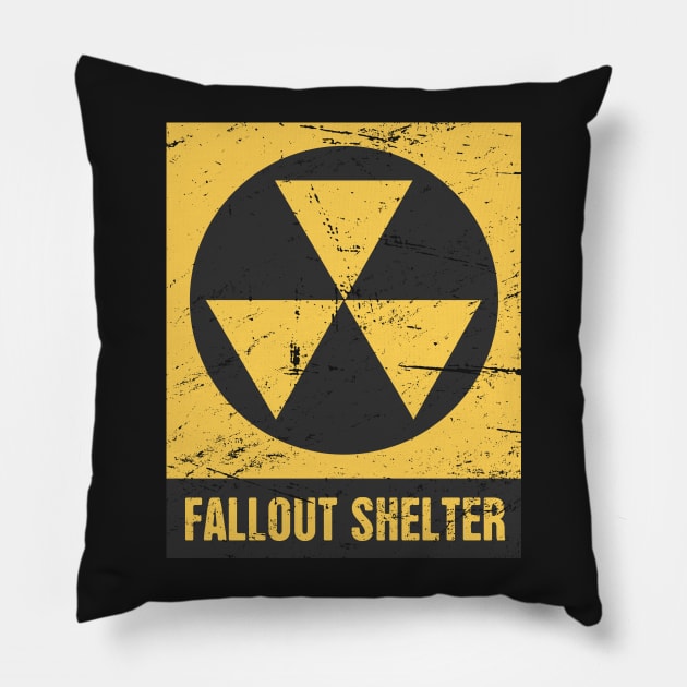 Vintage Nuclear Fallout Shelter Sign Pillow by MeatMan