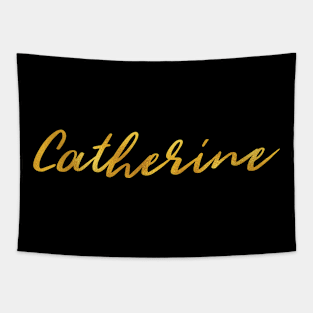 Catherine Name Hand Lettering in Faux Gold Letters Tapestry