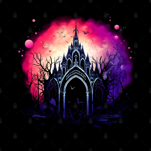 Cool Dark Goth Castle Neon Colors Rave Design by Whimsical Splendours