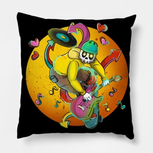 Guitar Player Skateboarding Skelton Skull Skater Pillow