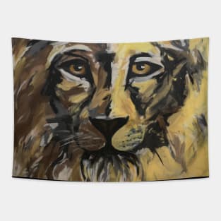 Abstract Lion Face Yellow Brown Painting Tapestry