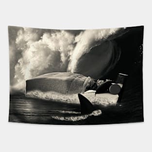 Sleeping with Sharks Black and White Tapestry