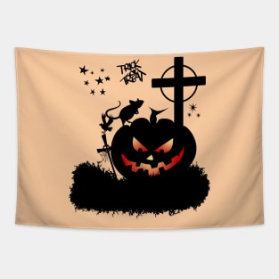 Funny halloween design, pumpkin, cat, owl and crow Tapestry