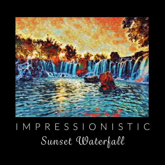 Sunset Waterfall Impressionism by ZoesPrints