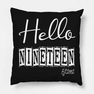 Hello Nineteen Est.2002 19th Funny Birthday Pillow