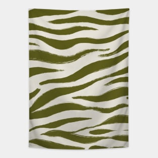 Earthy Green and Beige Zebra Tiger Animal Print Pattern Tapestry