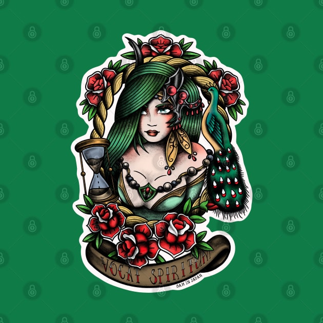 Rydia from Final Fantasy 4 (FFIV) in American Traditional Tattoo Portrait Style T-Shirt by SamInJapan