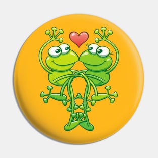 Sweet couple of green frogs intertwining their arms and legs while madly falling in love Pin