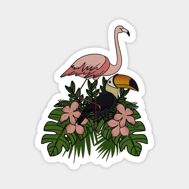 Toucan Bird Flamingo Bird Floral Palm Leaves Magnet by logiamerch