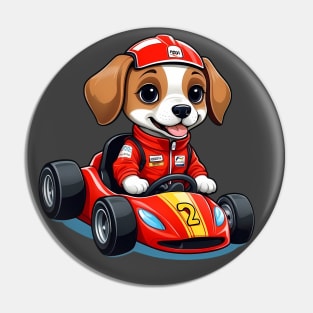 Cute Dog in Red Racing Car Pin