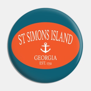 St Simons Island Georgia Sea Islands Anchor Orange Pin